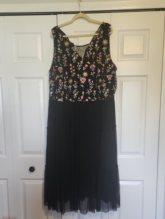 Lane Bryant Dresses & Skirts - Lane Bryant Black Midi Dress with Pink & Yellow Floral Embroidery Size 26